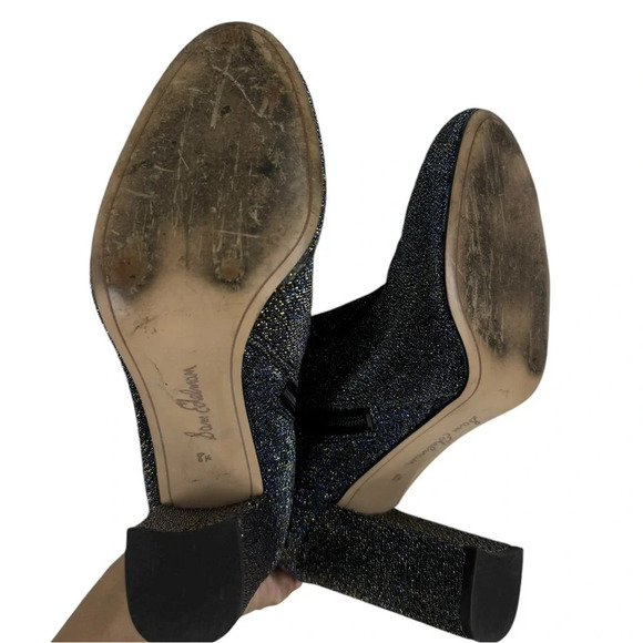 Sam Edelman blue and gold sparkle sock boot heeled 8.5 - Picture 6 of 7
